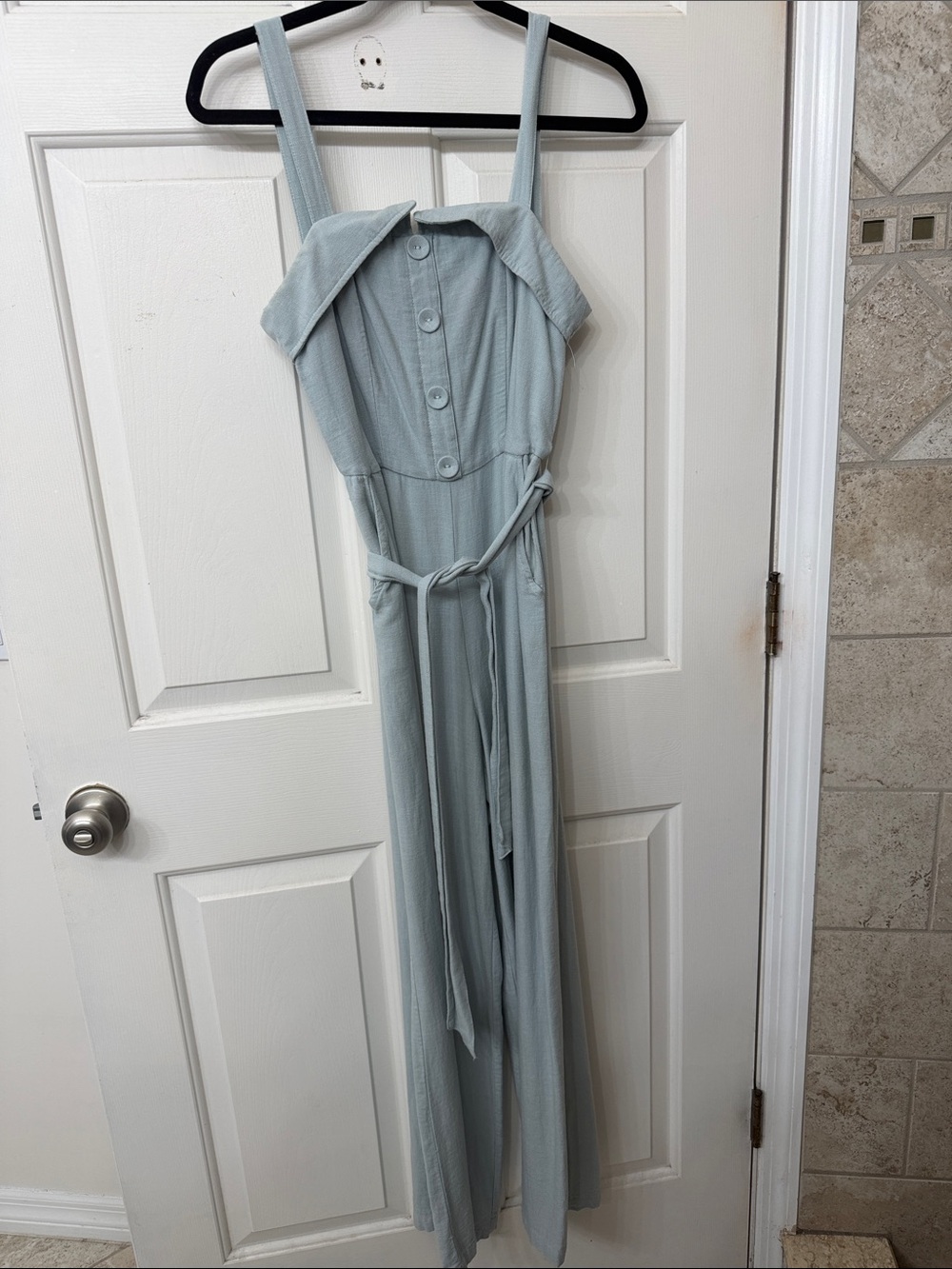 GB Light Blue Jumpsuit with Front Buttons and Waist Tie